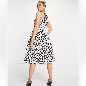 NWT ASOS DESIGN high neck cut-out lace up side midi skate dress in geo print
